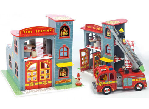 wooden firehouse playset