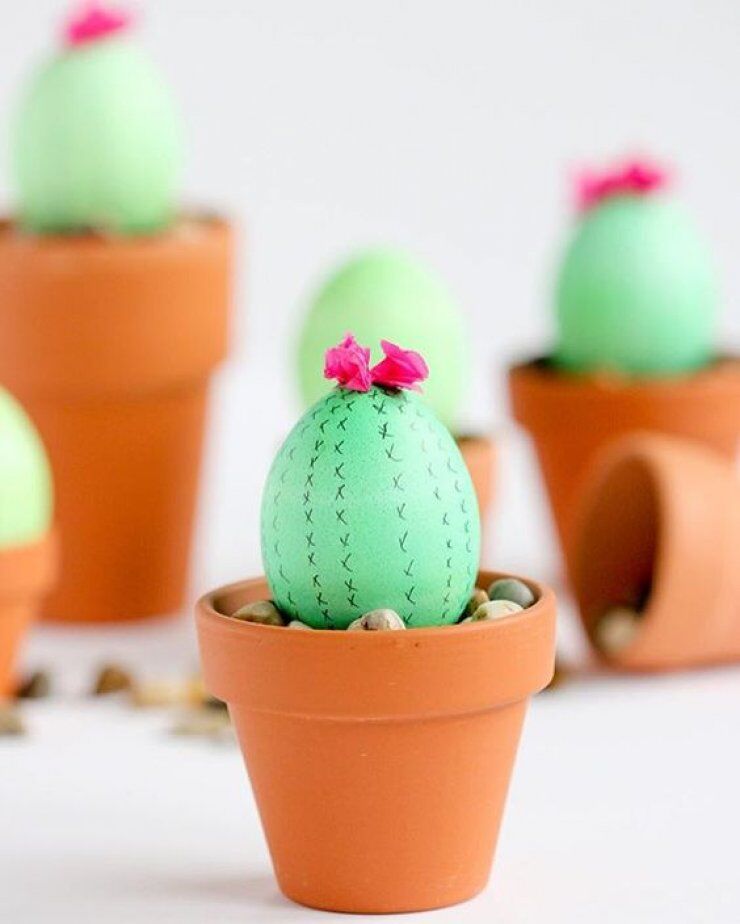 Cactus painted eggs for easter