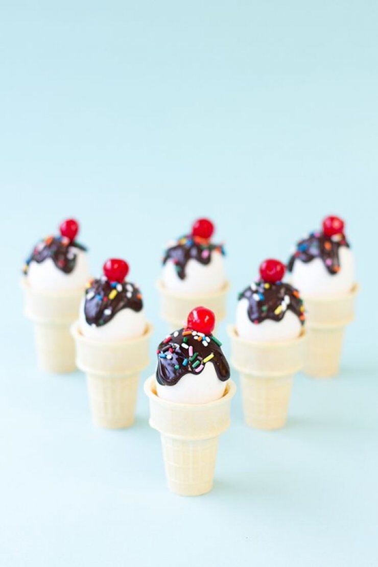 Icecream eggs with cherry on top for Easter