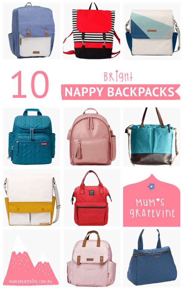 10 brightly coloured backpack nappy bags Mum's Grapevine
