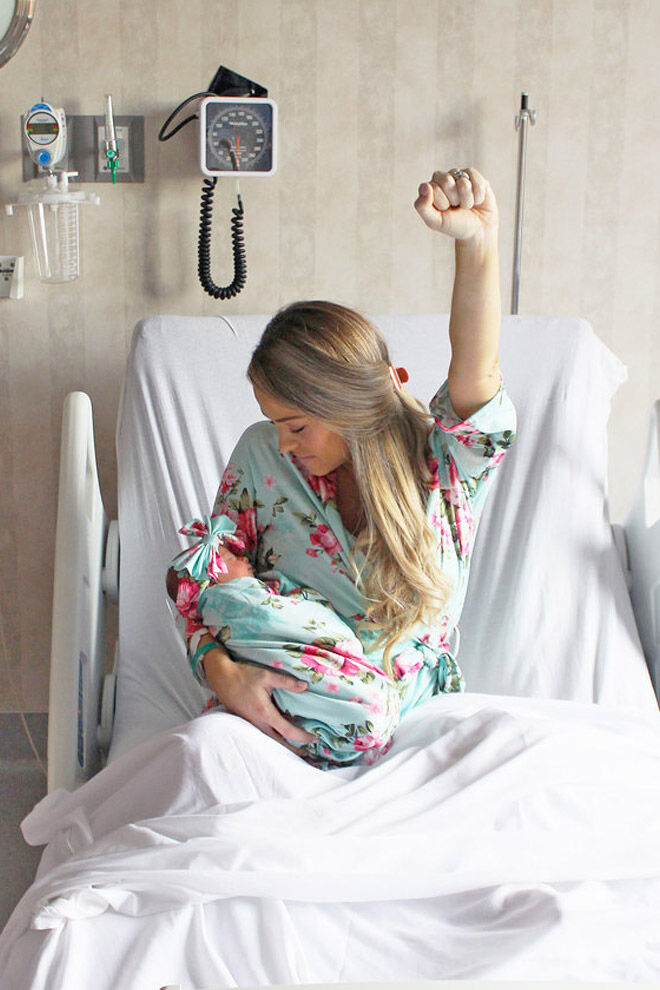 matching hospital gown and swaddle