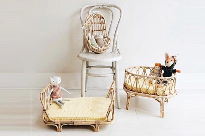 wicker doll bed