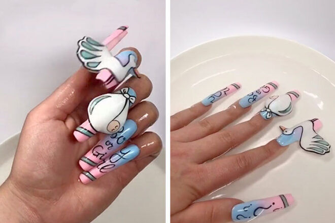 Gender reveal colour change nails